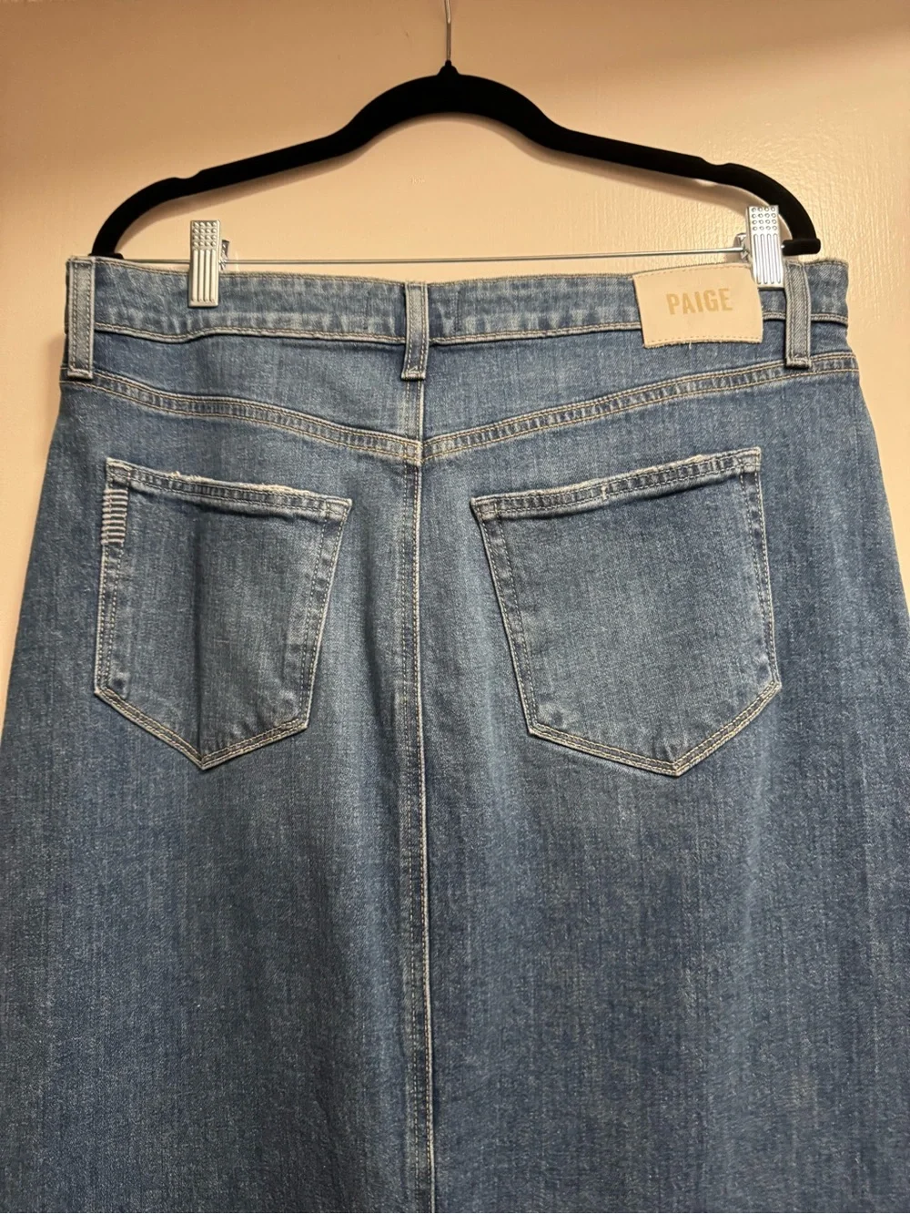 PAIGE Mid-Blue Straight-Leg Denim Skirt with Front Slit